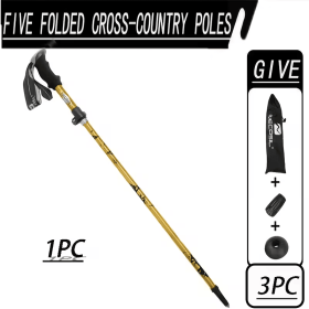 1PC Durable Black 5-Section Collapsible Hiking Pole, Lightweight Trekking Stick for Hiking, Backpacking & Mountaineering