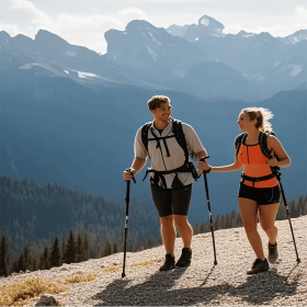 1PC Durable Gold 5-Section Collapsible Hiking Pole, Lightweight Trekking Stick for Hiking, Backpacking & Mountaineering