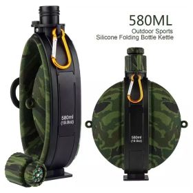 Collapsible Military Water Bottle Silicone Water Kettle Canteen with Compass Foldable Water Bottle for Traveling Hiking Camping (Color: A3)