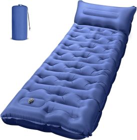 Camping Sleeping Pad, Ultralight Camping Mat with Pillow Built-in Foot Pump, 4" Thick Inflatable Sleeping Mat Compact for Backpacking, Hiking (size: Blue   Single)